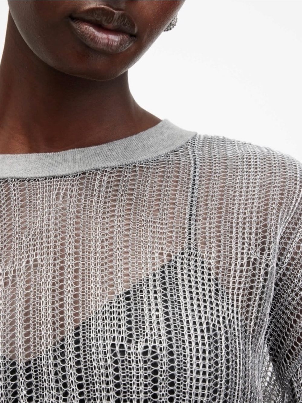 AllSaints Silver-Gray Sheer Knit Top - Picture 2 of 10